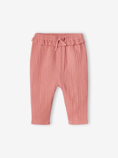 Pantalon bébé fille en gaze de coton écru+vert de gris+vieux rose 8 - vertbaudet enfant 