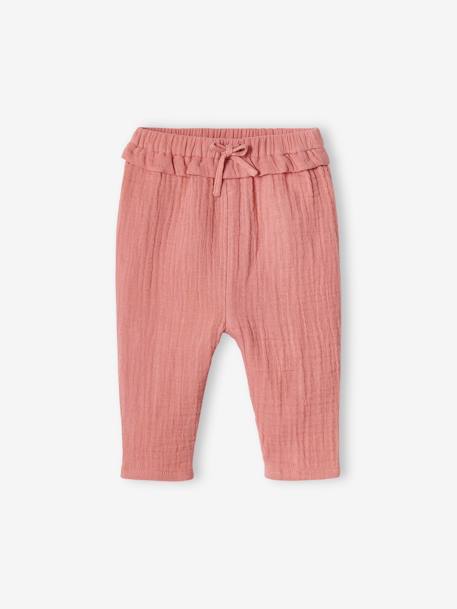 Pantalon en gaze de coton bébé écru+rose pâle+vieux rose 12 - vertbaudet enfant 