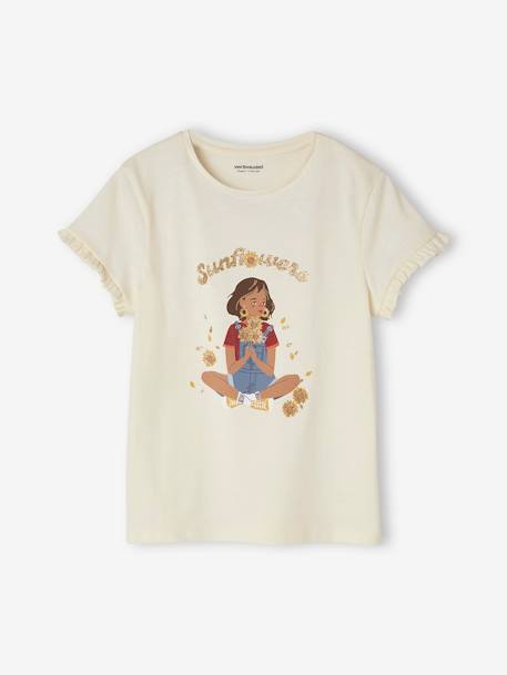 Tee-shirt égérie fille manches courtes volantées écru+ivoire+rose pâle+vert d'eau 5 - vertbaudet enfant 
