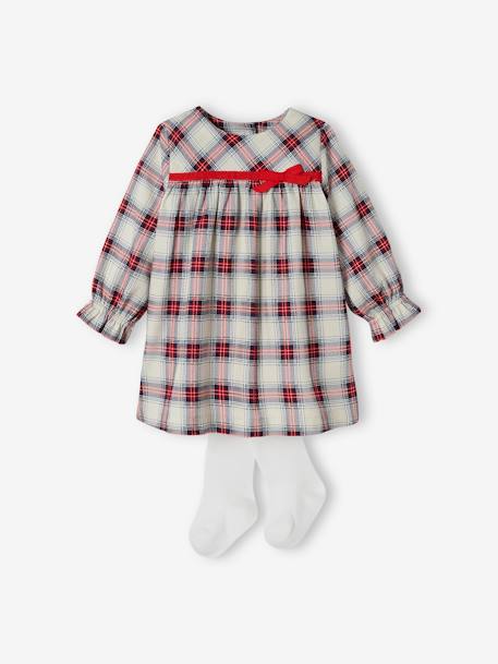 Robe à carreaux bébé et son collant assorti écru 1 - vertbaudet enfant 