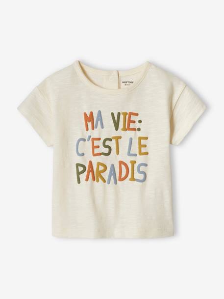 T-shirt 'paradis' bébé manches courtes bleu+écru 6 - vertbaudet enfant 