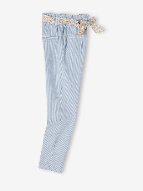 Pantalon paperbag rayé fille et sa ceinture imprimée fleurs rayé bleu 2 - vertbaudet enfant 