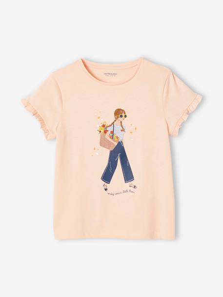 Tee-shirt égérie fille manches courtes volantées écru+ivoire+rose pâle+vert d'eau 13 - vertbaudet enfant 