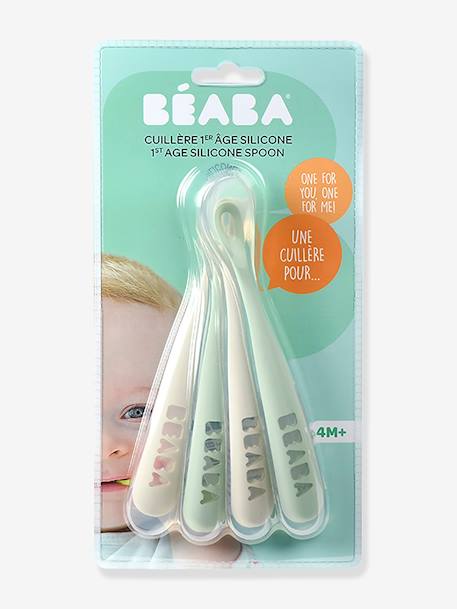 Lot de 4 cuillères 1er âge BEABA Soft sans BPA bleu/gris/ocre+blue/ eucalyptus/ pink/ mist+vert sauge 5 - vertbaudet enfant 