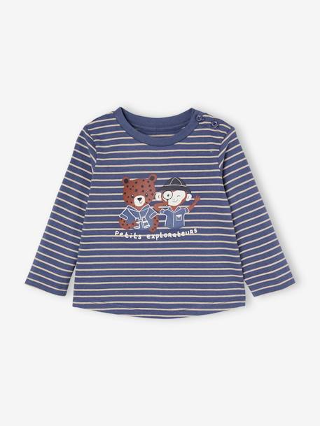 Ensemble T-shirt et pantalon molleton bébé indigo+rayé / caramel 4 - vertbaudet enfant 