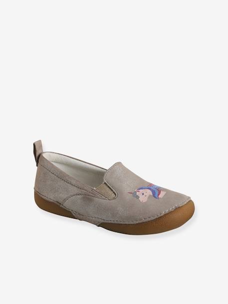 Chaussons élastiqués enfant en cuir beige irisé 1 - vertbaudet enfant 