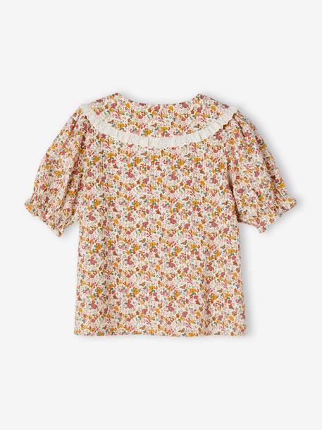 Chemise à fleurs col claudine fille manches courtes écru 4 - vertbaudet enfant 