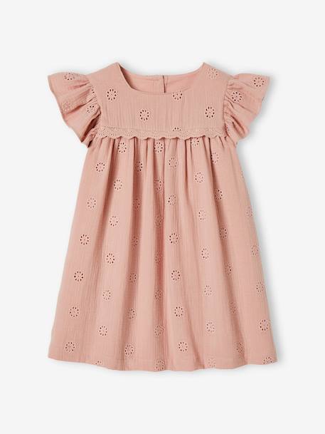 Robe cérémonie brodée fleurs en gaze de coton fille bleu pâle+jaune pastel+rose poudré+vanille 10 - vertbaudet enfant 