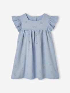 -Robe cérémonie brodée fleurs en gaze de coton fille