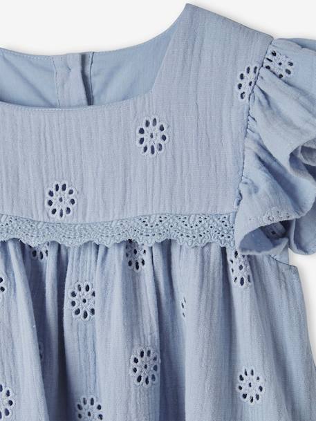Robe Fille Coton Broderie Fleur - Taille 1-8 Ans - Style Rayé Loose - VIKITA