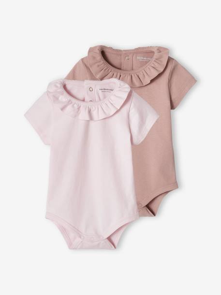 Bébé-T-shirt, sous-pull-T-shirt-Lot de 2 bodies bébé col fantaisie manches courtes ouverture dos