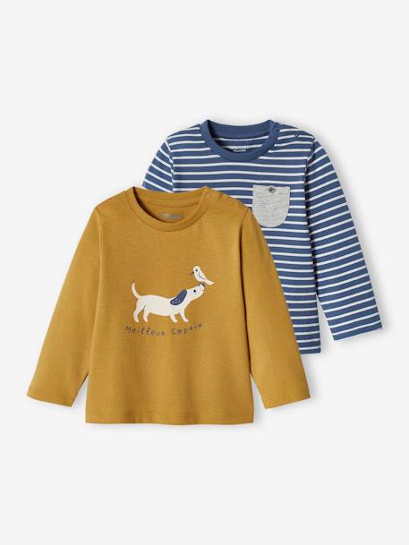 Lot de 2 T-shirts basics bébé motif animal et rayé bronze+écru 1 - vertbaudet enfant 