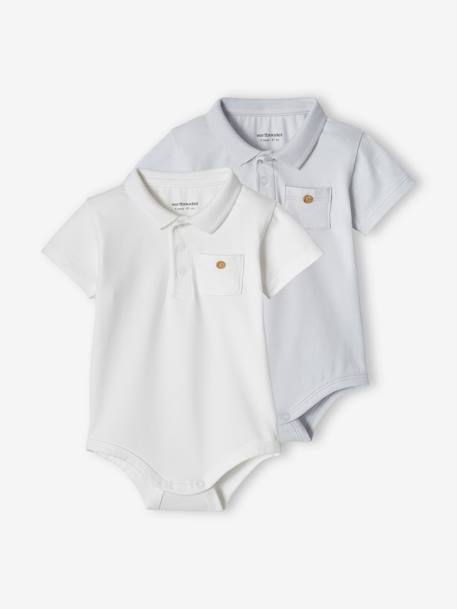 Lot de 2 bodies bébé naissance ouverture polo bleu ciel+écru 1 - vertbaudet enfant 