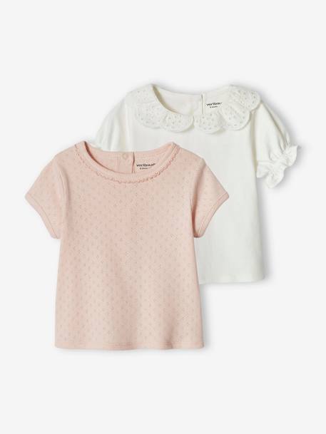Lot de 2 T-shirts bébé manches courtes rose poudré 1 - vertbaudet enfant 