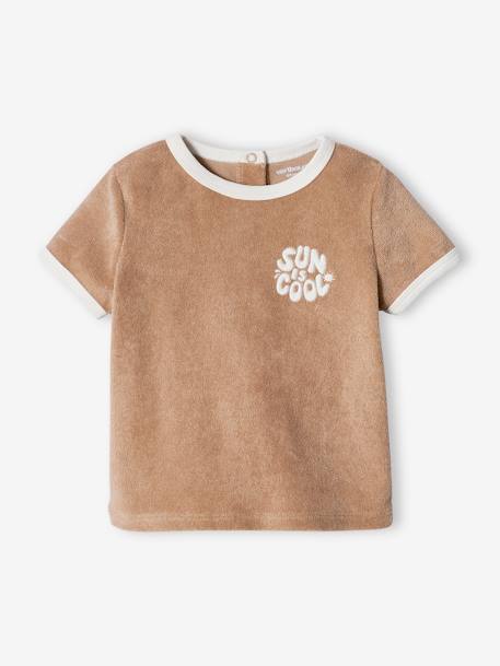 Ensemble bébé tee-shirt + short en éponge bleu grisé+rayé bleu+taupe 20 - vertbaudet enfant 