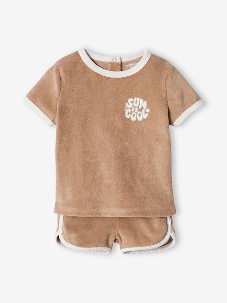 Ensemble bébé tee-shirt + short en éponge bleu grisé+rayé bleu+taupe 19 - vertbaudet enfant 