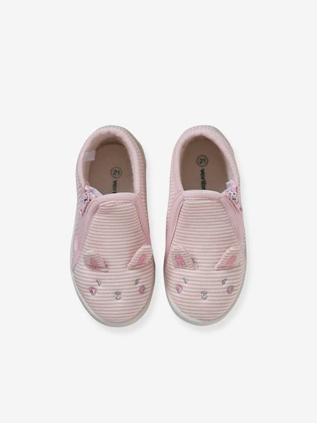 Chaussons zippés bébé en toile rayé rose 2 - vertbaudet enfant 