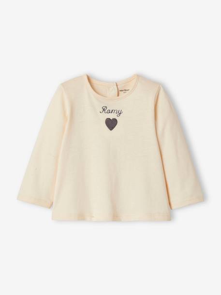 T-shirt bébé personnalisable manches longues écru+rose pâle 5 - vertbaudet enfant 