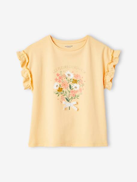 T-shirt à motif irisé fille manches courtes volantées écru+jaune pâle+marine+mauve+pêche 5 - vertbaudet enfant 