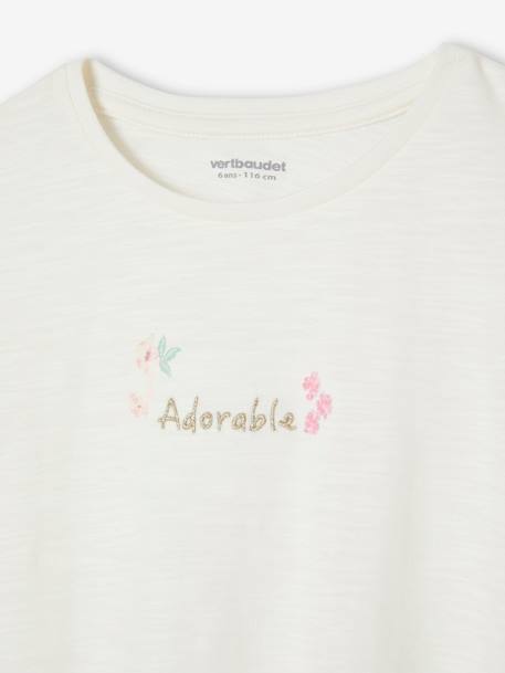 T-shirt fille brodé 'adorable' manches courtes smockées écru 5 - vertbaudet enfant 