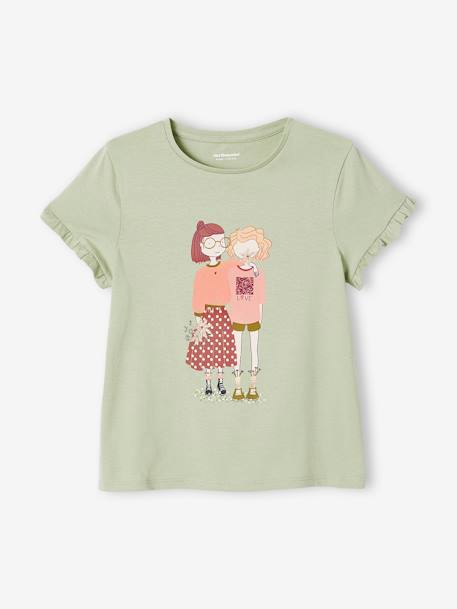 Tee-shirt égérie fille manches courtes volantées écru+ivoire+rose pâle+vert d'eau 16 - vertbaudet enfant 