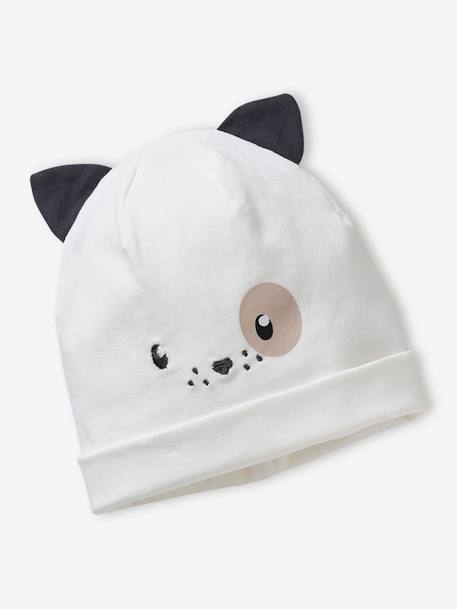 Ensemble chien bonnet + moufles + foulard bébé imprimé personnalisable blanc 2 - vertbaudet enfant 