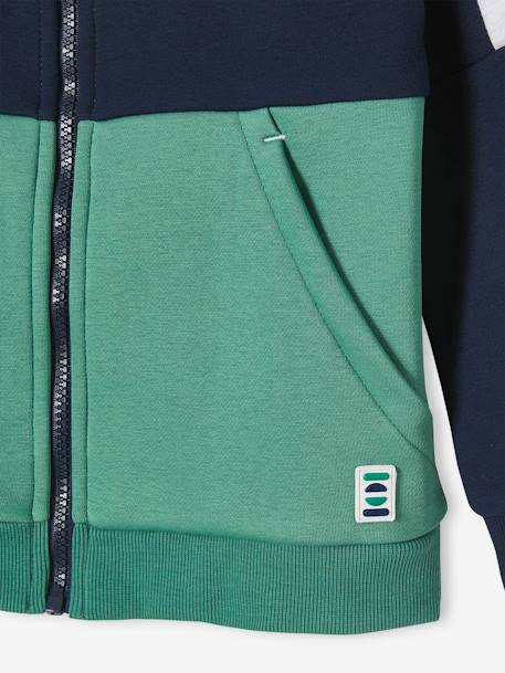 Sweat zippé à capuche effet colorblock sport garçon bleu roi+gris chiné+vert 9 - vertbaudet enfant 
