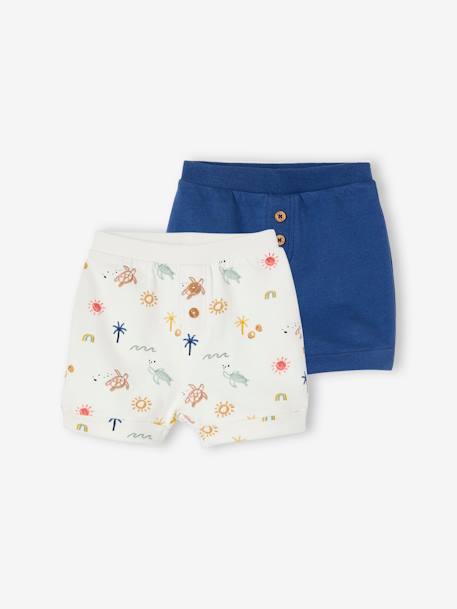 Lot de 2 shorts en molleton bébé bleu roi+vert d'eau 1 - vertbaudet enfant 