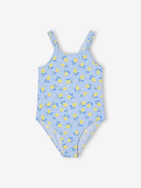 Maillot de bain 1 pièce imprimé citrons fille bleu ciel 1 - vertbaudet enfant 