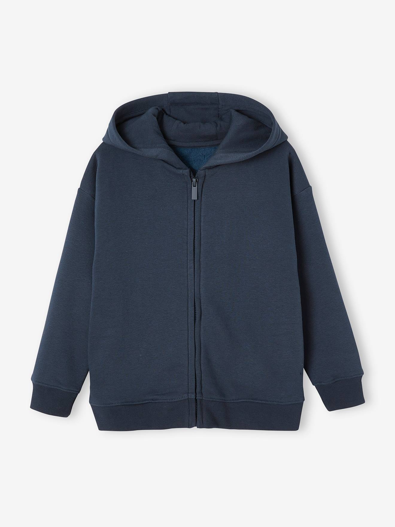 Sweat Zippé Vertbaudet Garçon - Capuche - Message "Cool Kids Club" - Rayures Colorées - 59% Coton - Taille 10 Ans