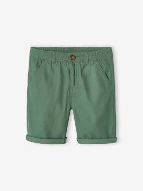 Bermuda Garçon En Coton/lin | Taille Ajustable Intérieure | Poches Italiennes | Fermeture Zip + Bouton