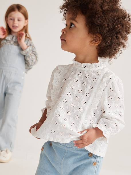 Blouse bébé broderie anglaise à volants blanc+bleu ciel+rose bonbon 2 - vertbaudet enfant 