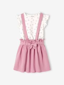 -Ensemble fille t-shirt à volants et jupe à bretelles en gaze de coton