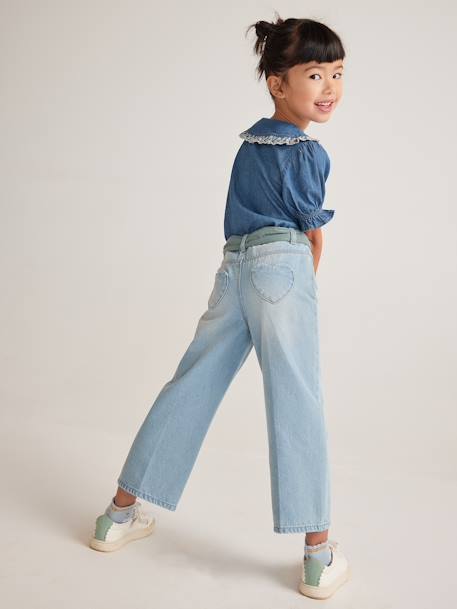 Chemise en jean col claudine fille manches courtes stone 10 - vertbaudet enfant 