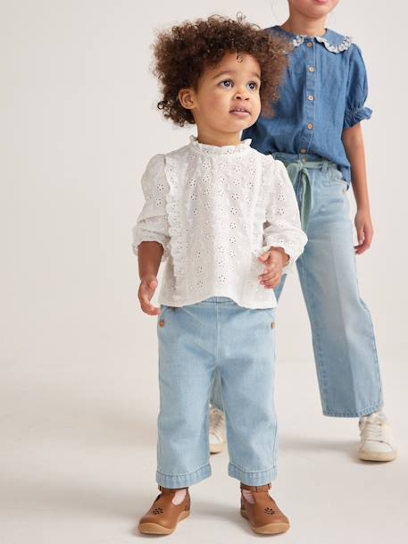 Blouse bébé broderie anglaise à volants blanc+bleu ciel+rose bonbon 4 - vertbaudet enfant 