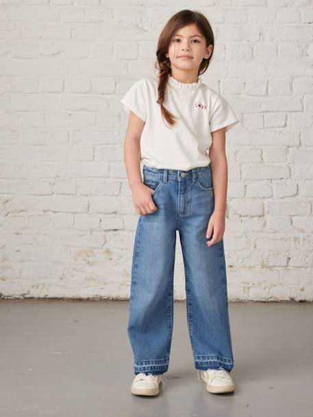 T-shirt col en broderie anglaise personnalisable fille manches courtes écru+marine 5 - vertbaudet enfant 