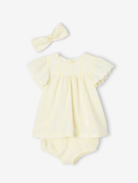 Ensemble 3 pièces Bébé : robe + bloomer + bandeau jaune pastel 1 - vertbaudet enfant 