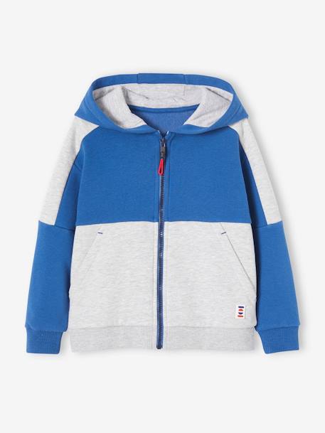 Sweat zippé à capuche effet colorblock sport garçon bleu roi+gris chiné+vert 1 - vertbaudet enfant 