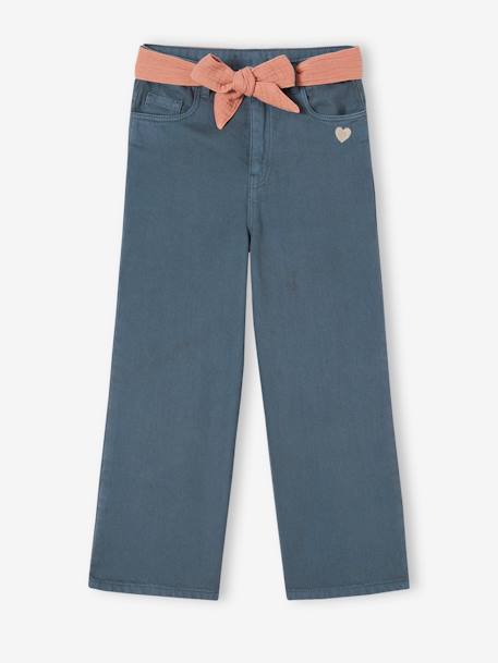 Pantalon évasé fille avec ceinture en gaze de coton écru+encre 5 - vertbaudet enfant 