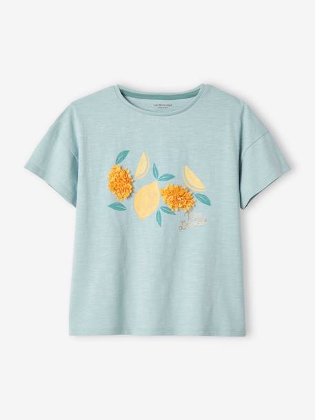 T-shirt fille animation relief et détails irisés fille abricot+bleu ciel+écru+encre+rayé marine+vert amande 4 - vertbaudet enfant 