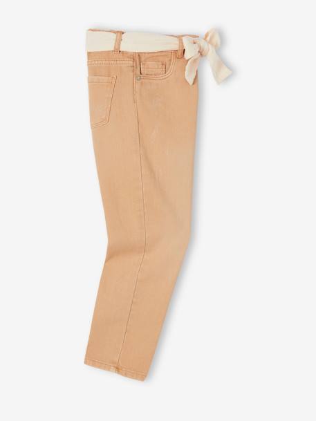 Pantalon Mom et sa ceinture en gaze de coton fille moutarde+pêche+rose 6 - vertbaudet enfant 