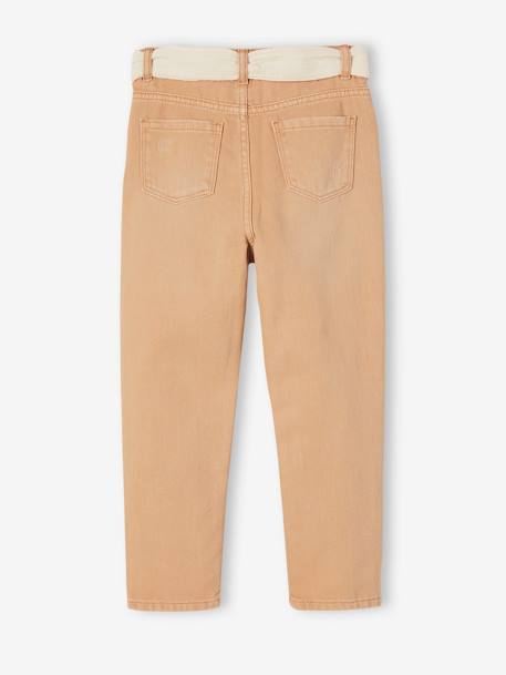 Pantalon Mom et sa ceinture en gaze de coton fille moutarde+pêche+rose 7 - vertbaudet enfant 