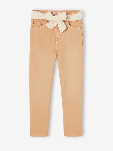 Pantalon Mom et sa ceinture en gaze de coton fille moutarde+pêche+rose 5 - vertbaudet enfant 