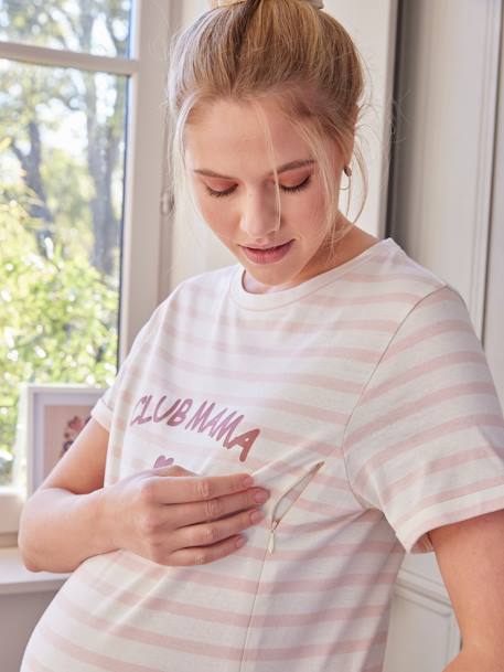 Chemise de nuit T-shirt grossesse et allaitement en coton bio rose 3 - vertbaudet enfant 