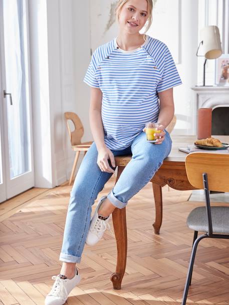 T-shirt marinière grossesse et allaitement bleu océan+caramel 2 - vertbaudet enfant 