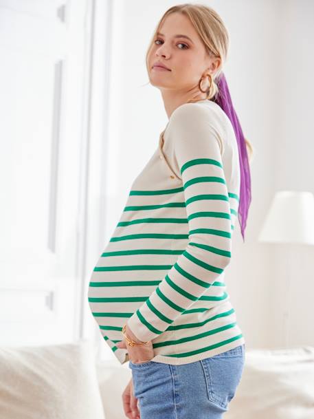 Marinière grossesse et allaitement encre rayé+ivoire rayé+vert 21 - vertbaudet enfant 