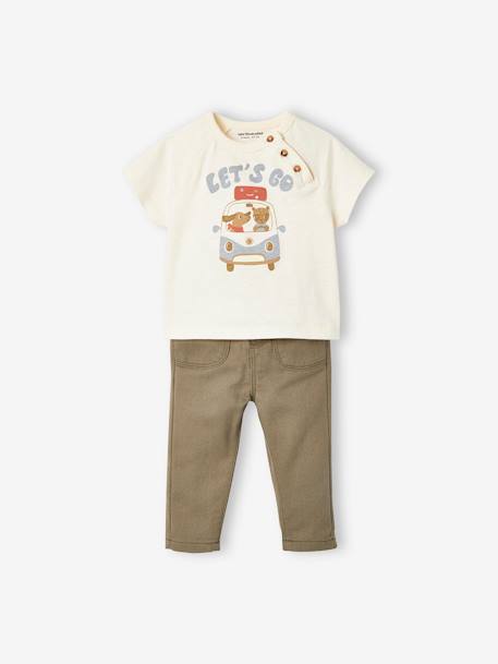 Ensemble tee-shirt manches courtes + pantalon bébé écru 1 - vertbaudet enfant 