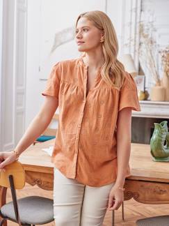 Vêtements de grossesse-Chemisier, tunique-Blouse gaze de coton brodé grossesse et allaitement