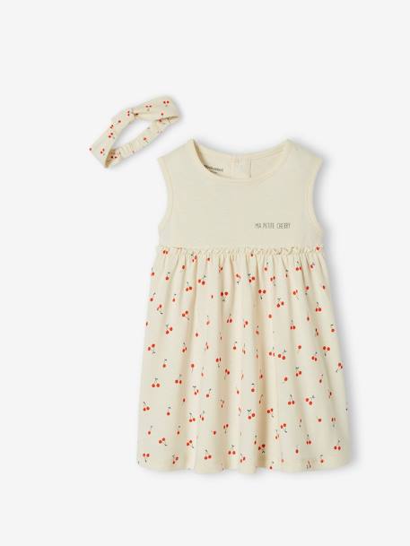 Robe et bandeau assorti bébé fille écru+rose poudré+tilleul imprimé 3 - vertbaudet enfant 