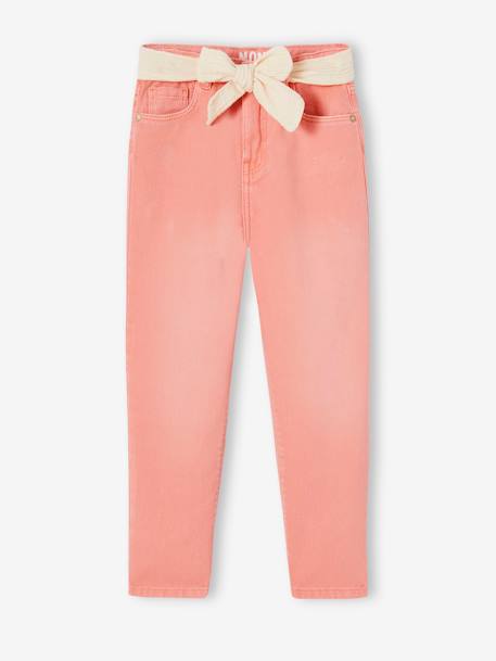 Pantalon Mom et sa ceinture en gaze de coton fille moutarde+pêche+rose 11 - vertbaudet enfant 